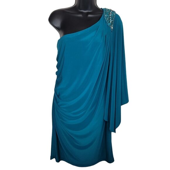 R&M Richards Woman Nwt One Shoulder Embellished Jersey Dress Size 16W - Picture 1 of 8